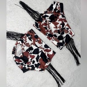 Fringe 2 piece cowprint set